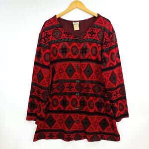 More Promises Womens Knit Cardigan Size 22W Red Button-Up Long Sleeve Sweater